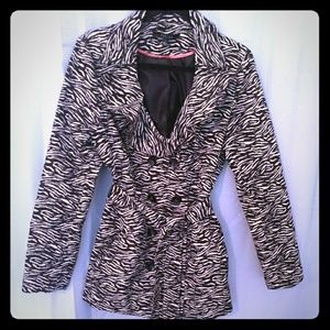 Sandro Studio Zebra Print Ruffle Trench Coat, Sz L